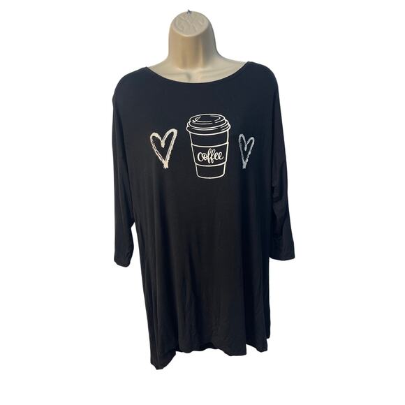 Hema‎ Love to Relax Coffee Theme Long Sleeve Lounge Top Black Size Large - Picture 1 of 12